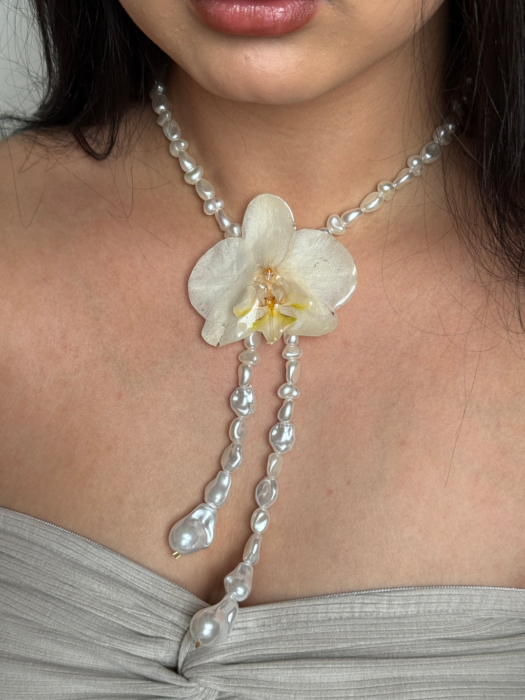 Ivory Cascade Orchid Necklace