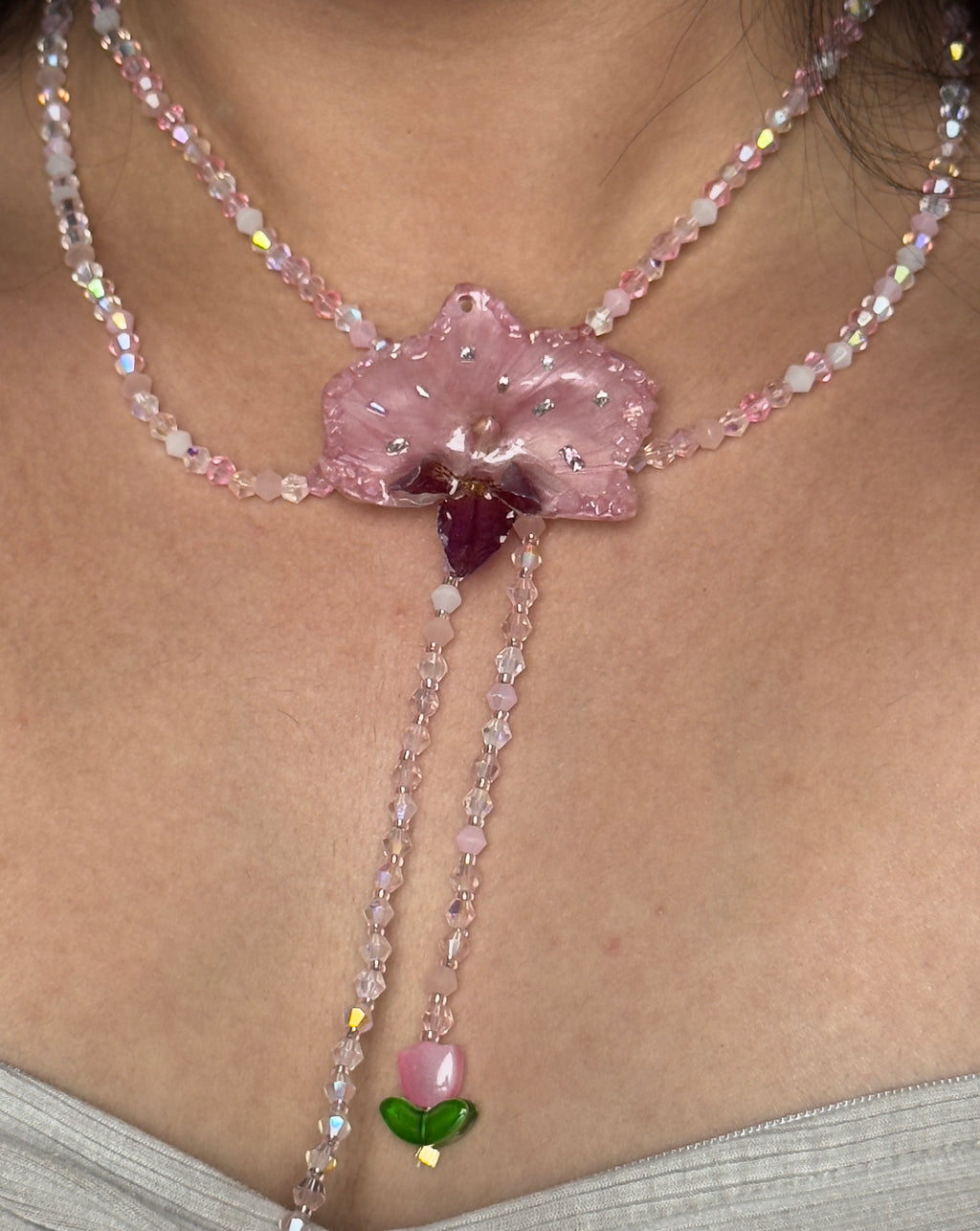Rosé Cascade Orchid Necklace