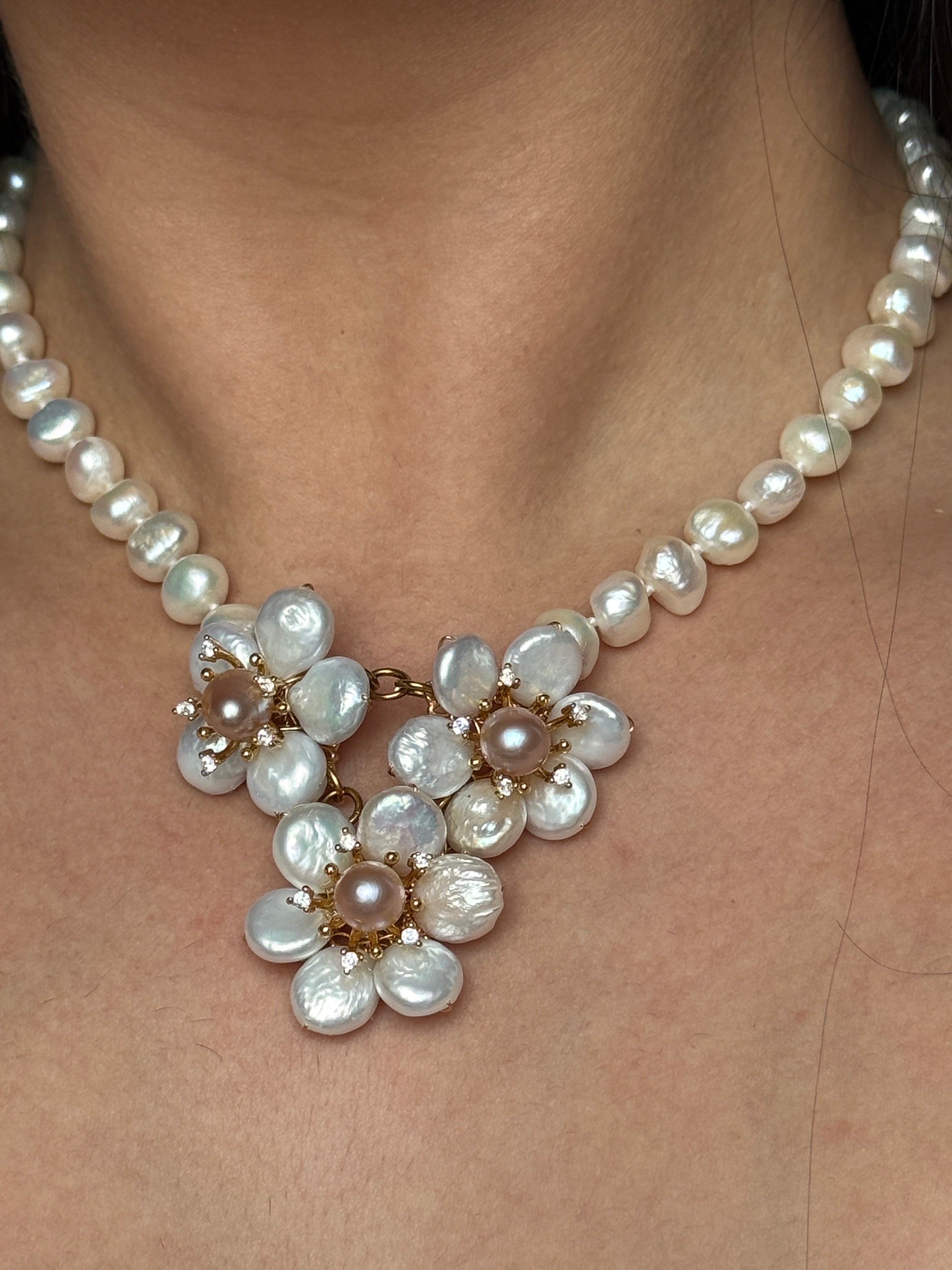Blossom Pearl Cluster Necklace