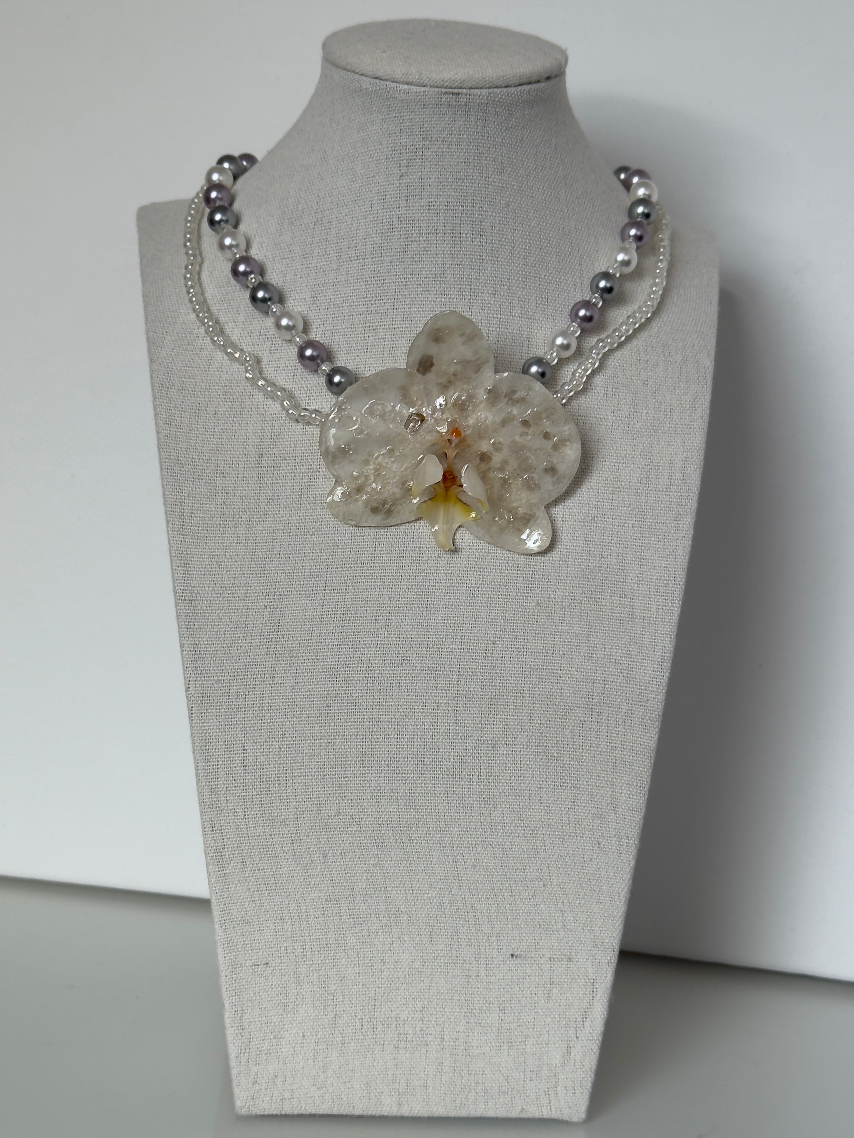 Frosted Pearl Orchid Necklace