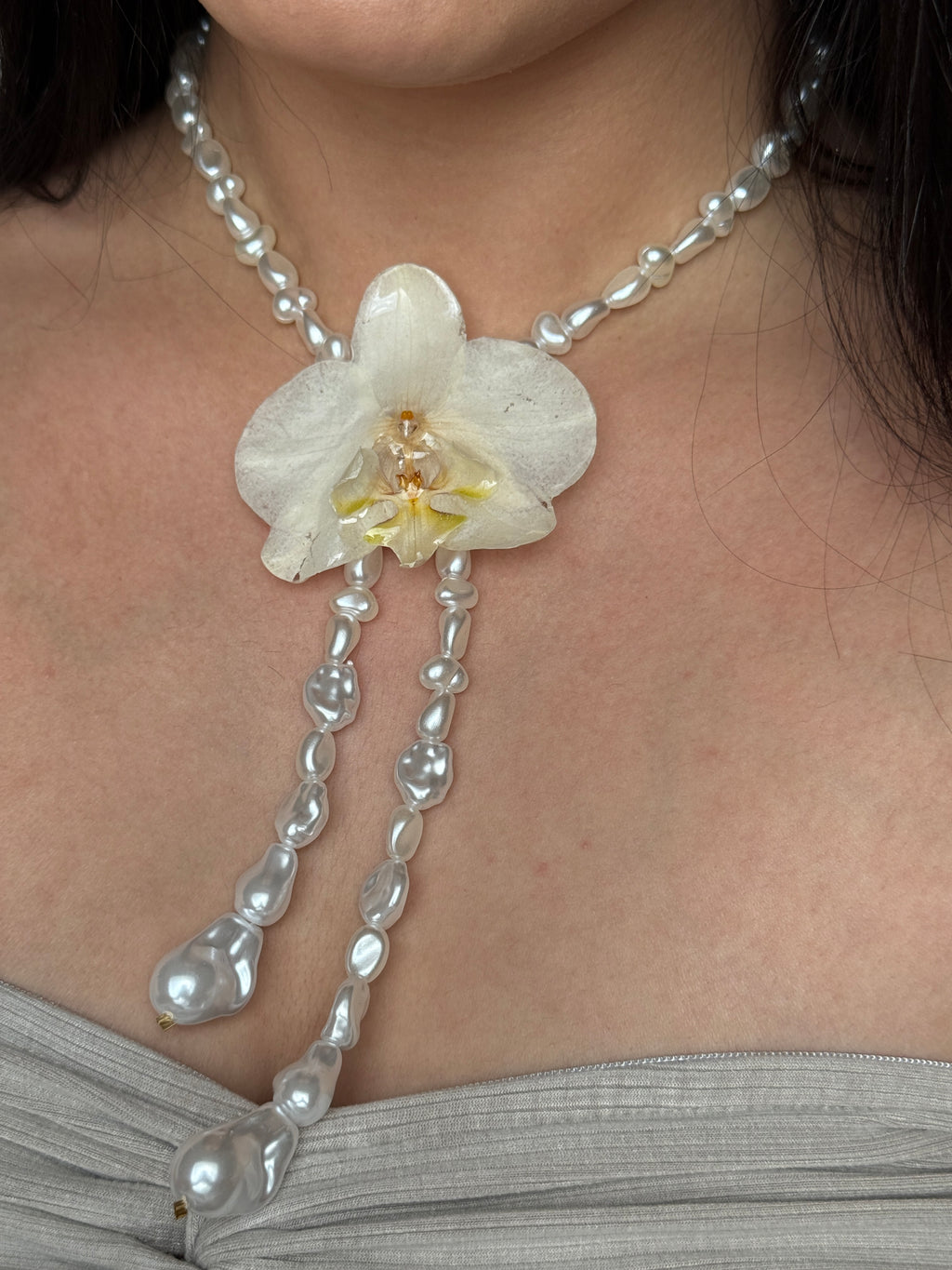 Ivory Cascade Orchid Necklace
